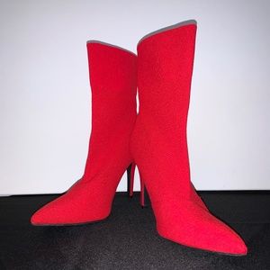 BRASH Red Pointy Toe Sock Heels